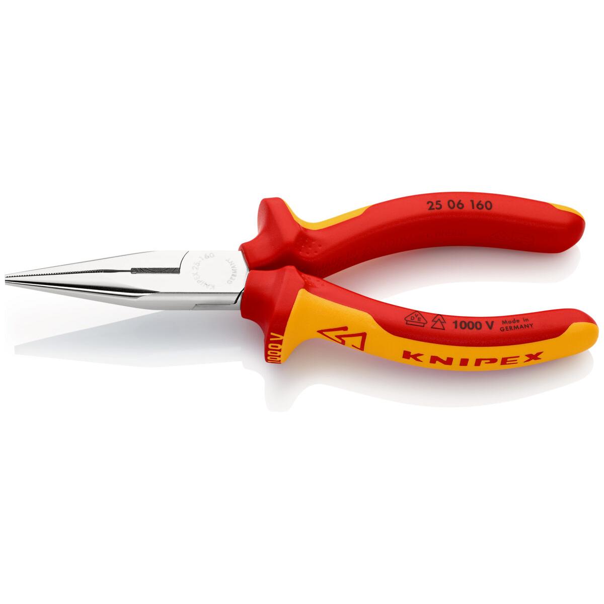 KNIPEX 25 06 160 SB Šiljasta kliješta sa bočnim sječicama (radio kliješta) izolirane sa višenamjenskim steznim čeljustima, VDE testirane kromirana 160 mm
