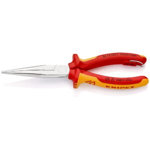 KNIPEX 26 16 200 T BK Šiljasta kliješta sa bočnim sječicama (kljunasta kliješta) izolirano s višekomponentnim čahurama, certifikat VDE, s integriranom izoliranom učvrsnom omčom za postavljanje osiguranja od pada kromirana 200 mm