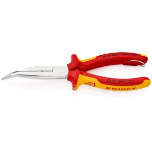 KNIPEX 26 26 200 T BK Šiljasta kliješta sa bočnim sječicama (kljunasta kliješta) izolirano s višekomponentnim čahurama, certifikat VDE, s integriranom izoliranom učvrsnom omčom za postavljanje osiguranja od pada kromirana 200 mm